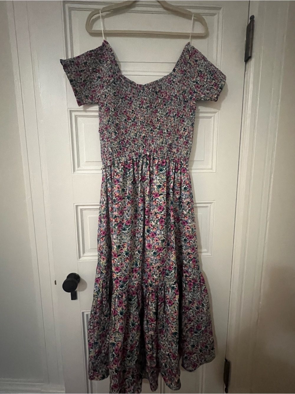 Tuckernuck Floral Smocked Midi Dress in Pink, Green and White